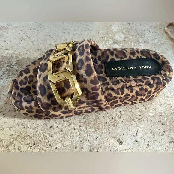 NWOB Good American Zoey Chain Platform Slides Leopard Size 4 - Picture 5 of 6